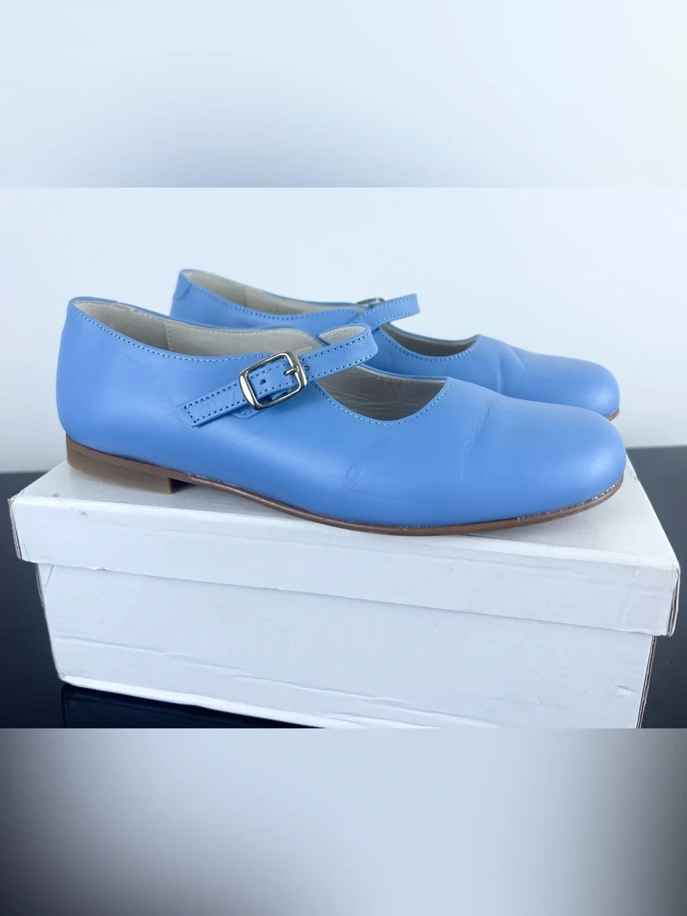 La Coqueta Kids Girls Leather Mary Jane Shoes, Dusty Blue, 35 EU